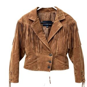 Wilsons Leather Women’s Brown Fringe Western Jacket Button Short Size L
